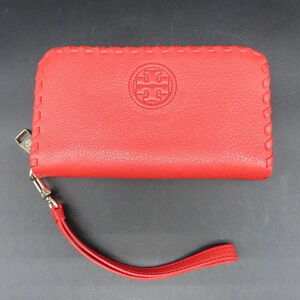 Tory Burch Marion Red Pebbled Leather Wristlet Wallet